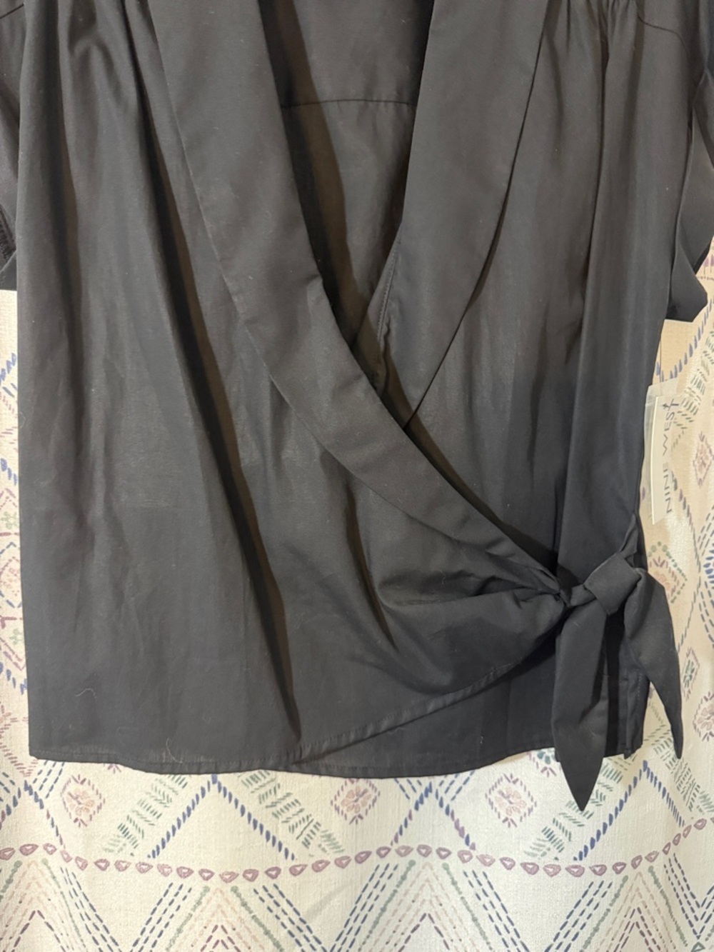 Nine West Black Wrap Tie Blouse - Picture 4 of 8